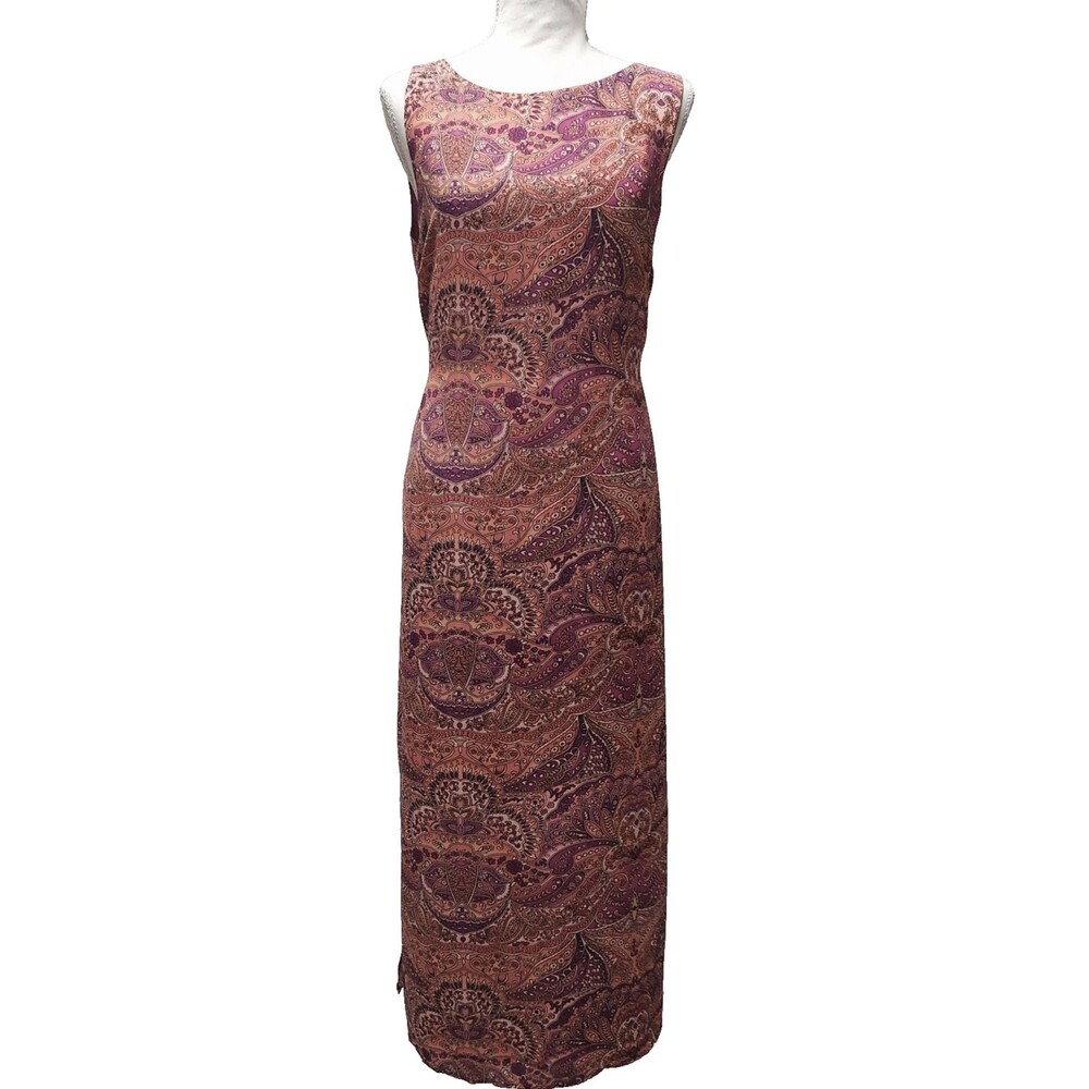 Vintage 90's Kathie Lee Collection Midi Dress 10/12 Festival Earthy Plum Orange